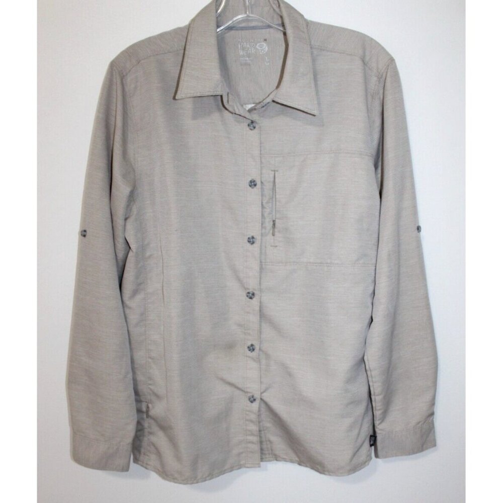 Mountain Hard Wear Womens Beige Long Sleeve Vented Button Up Zipper Pockets L